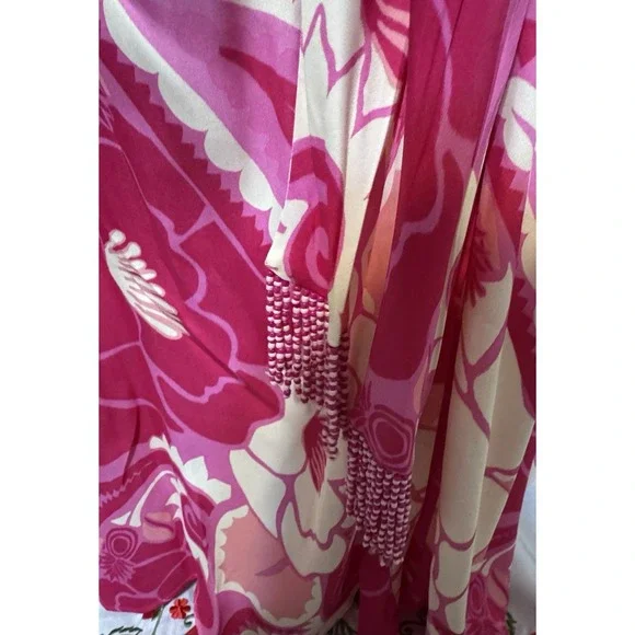 FARM‎ Rio Pink Floral Beaded Sleeve Button Front Midi Dress Womens S - Picture 5 of 9